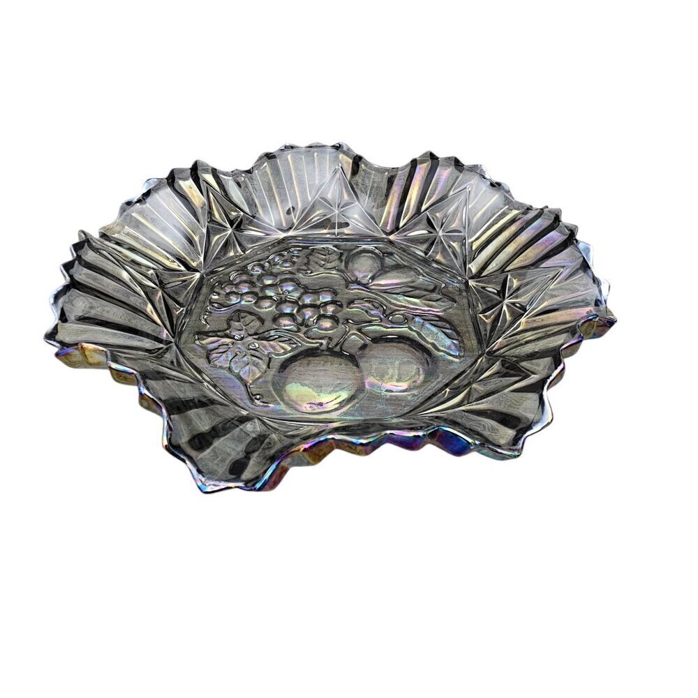 💎247 Vintage Carnival Iridescent Federal Scalloped Glass Fruit Bowl